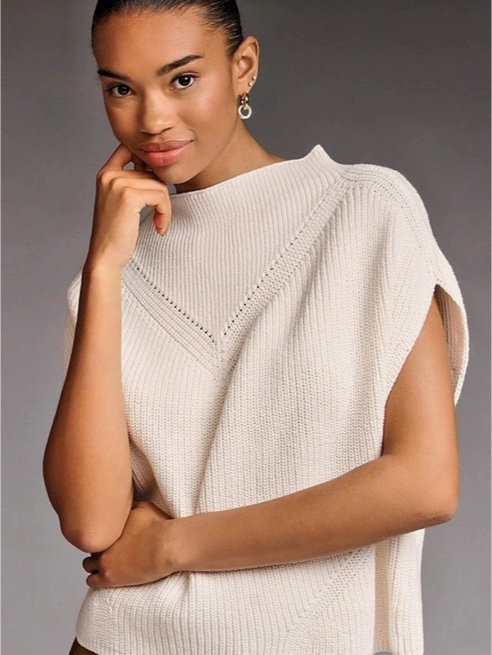 Anthropologie The Enza Cotton Poncho Sweater Vest Cream Medium